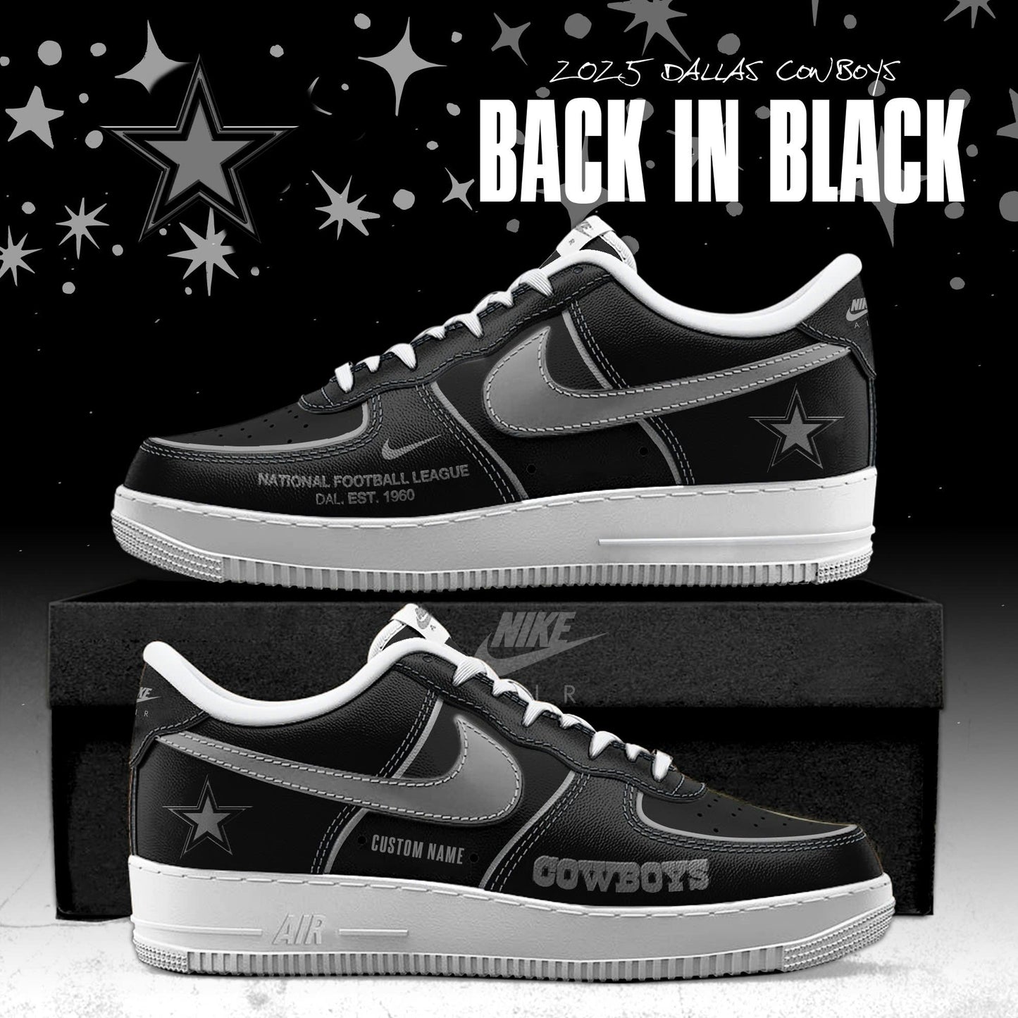 Dallas Cowboys Back In Black Special Edition AF1 Sneakers