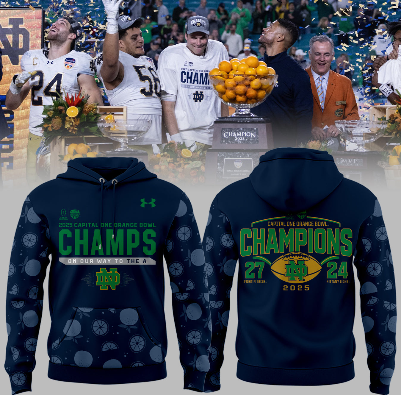 Notre Dame Fighting Irish Football NCAA Under Armour Limited Orange Bowl Champions Navy Hoodie