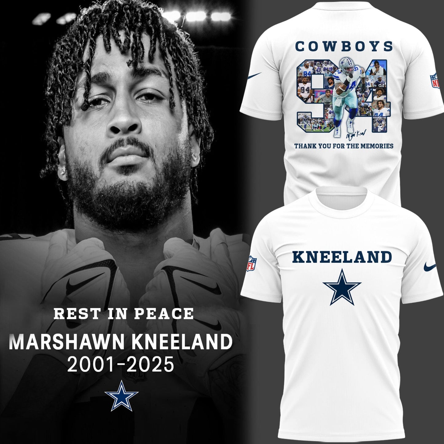 Dallas Cowboys 2025 Marshawn Kneeland Thank You Memories 2025 Combo TShirt
