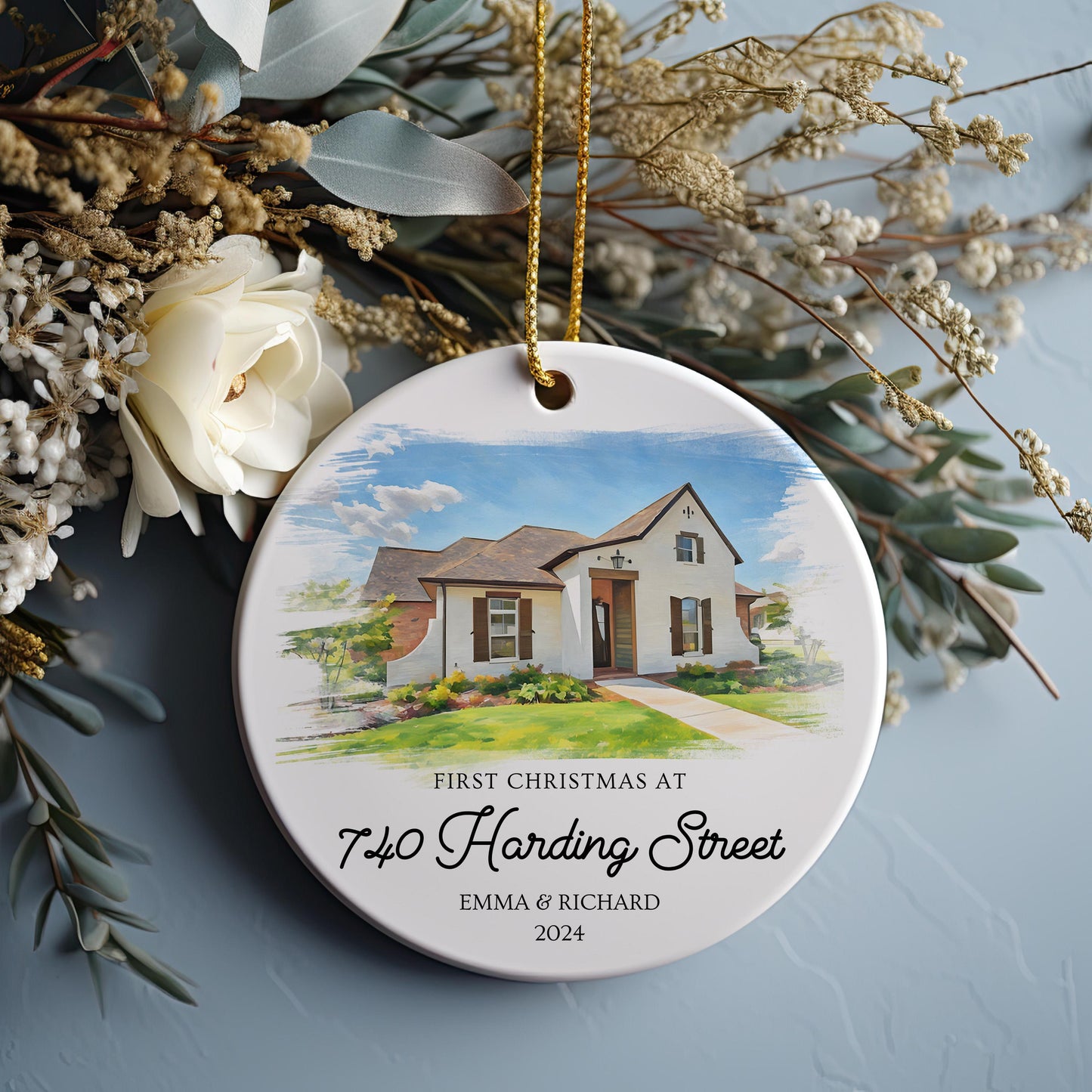 Personalized House Portrait Ornament, Watercolor New Home Christmas Gift, First Home Gift, Realtor Closing Gift