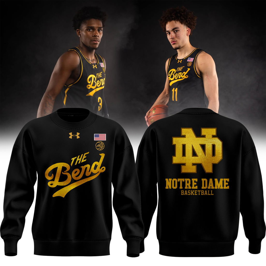Notre Dame Men's Basketball THE BEND Special Black Sweater, Notre Dame The Bend Black Pullover, Irish The Bend Special Edition Sweatshirt