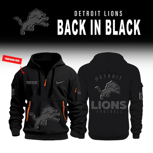 Detroit Lions Back In Black Half Zip Hoodie