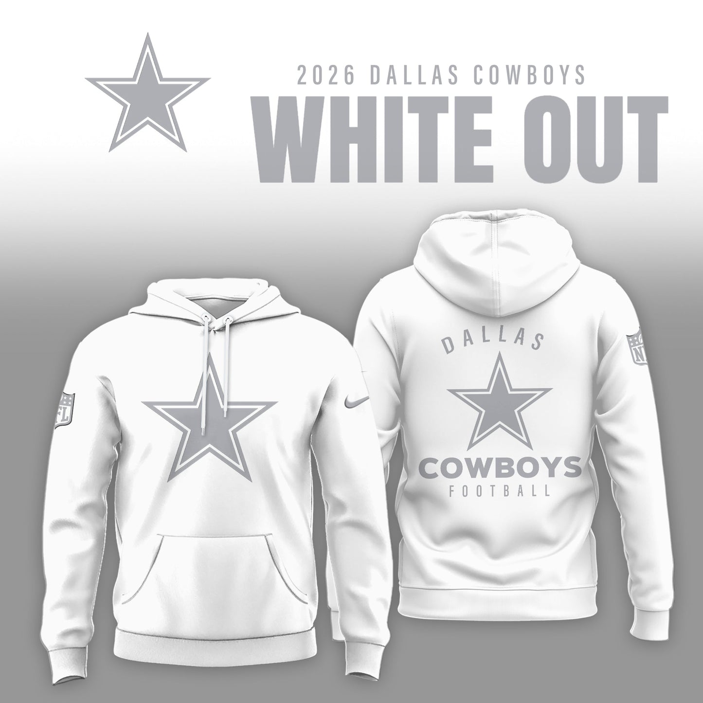 Dallas Cowboys 2025 Winter White Out Combo Hoodie