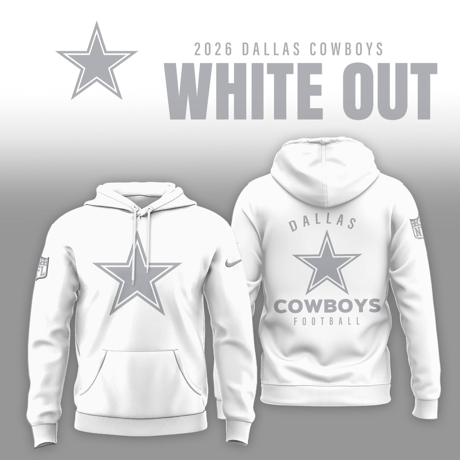 Dallas Cowboys 2025 Winter White Out Combo Hoodie