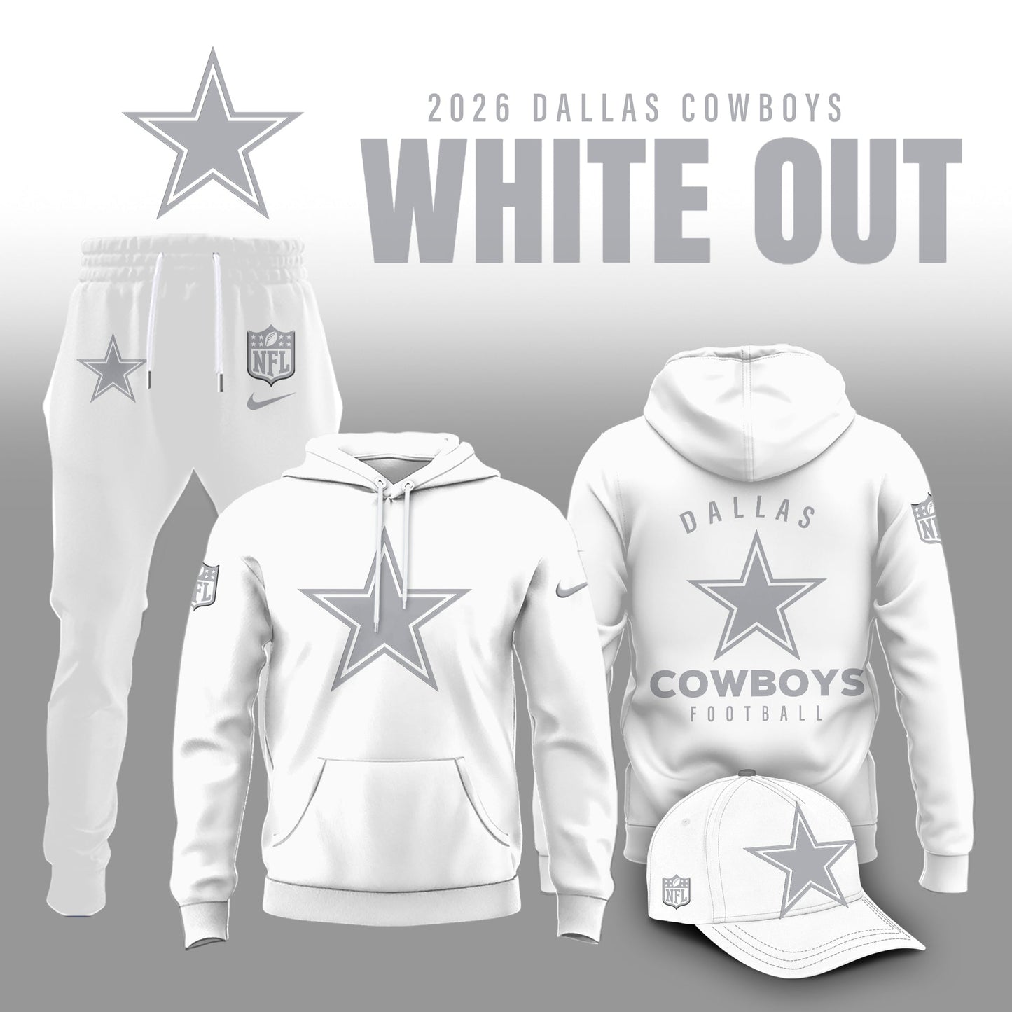 Dallas Cowboys 2025 Winter White Out Combo Hoodie