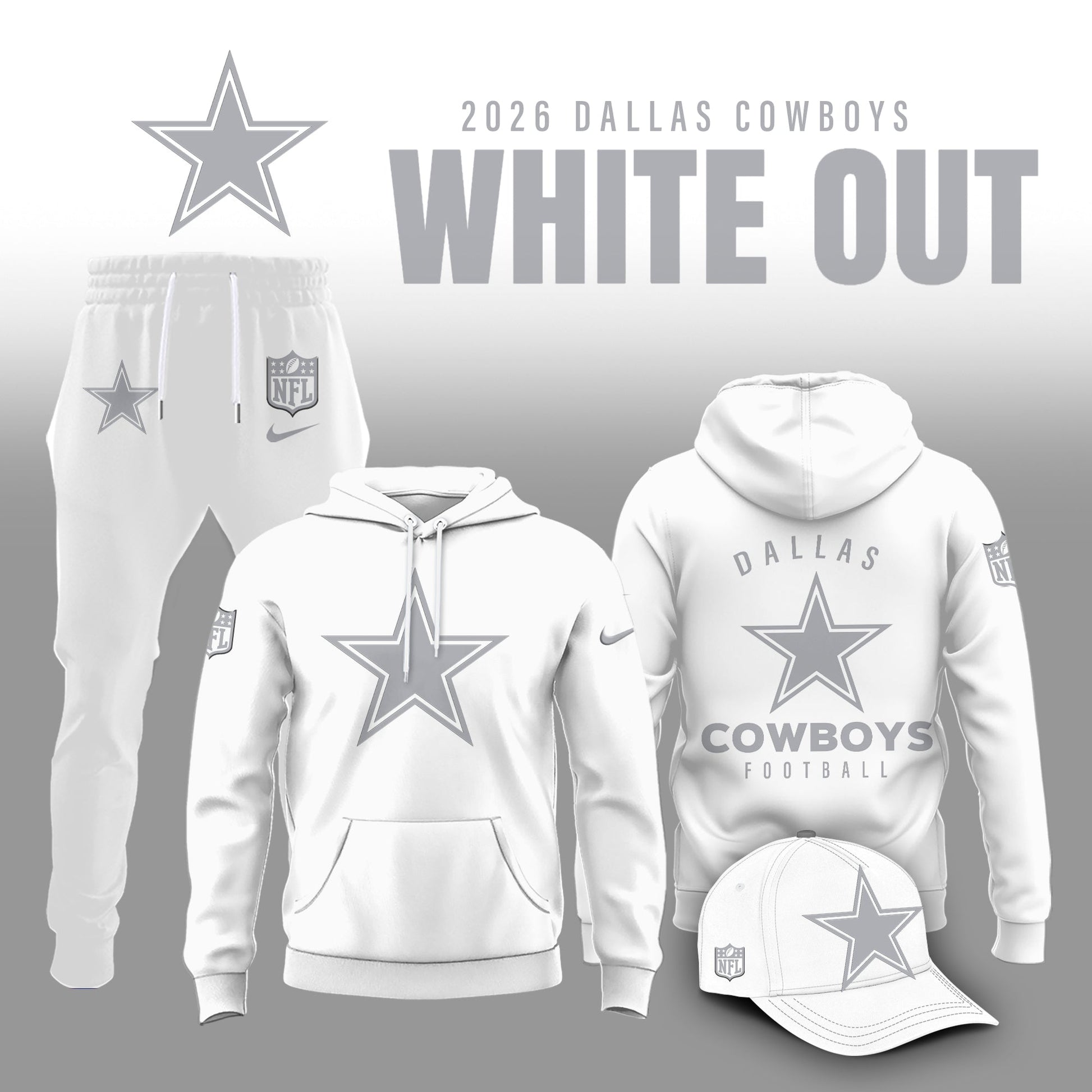 Dallas Cowboys 2025 Winter White Out Combo Hoodie
