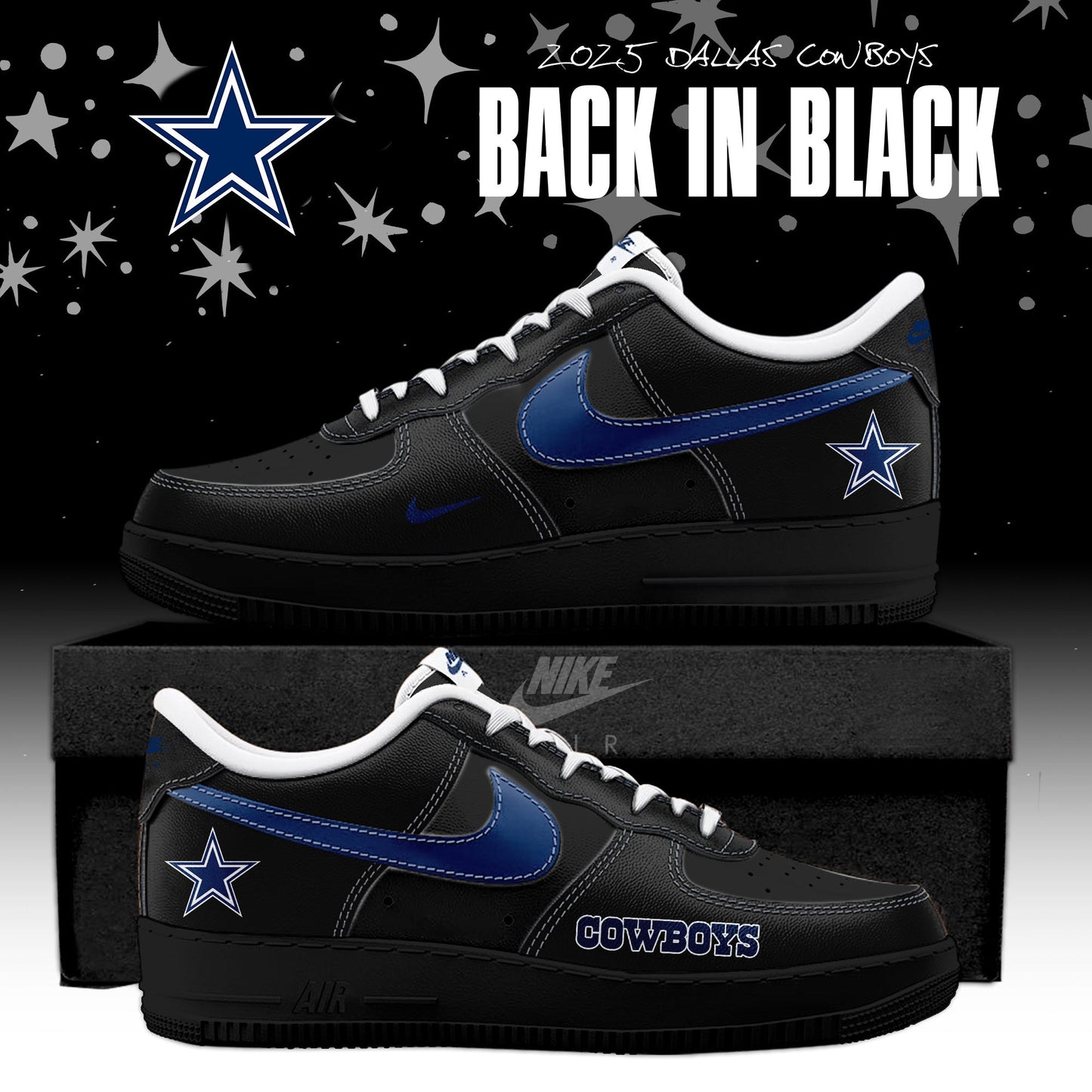 Dallas Cowboys Back In Black Special Edition AF1 Sneakers