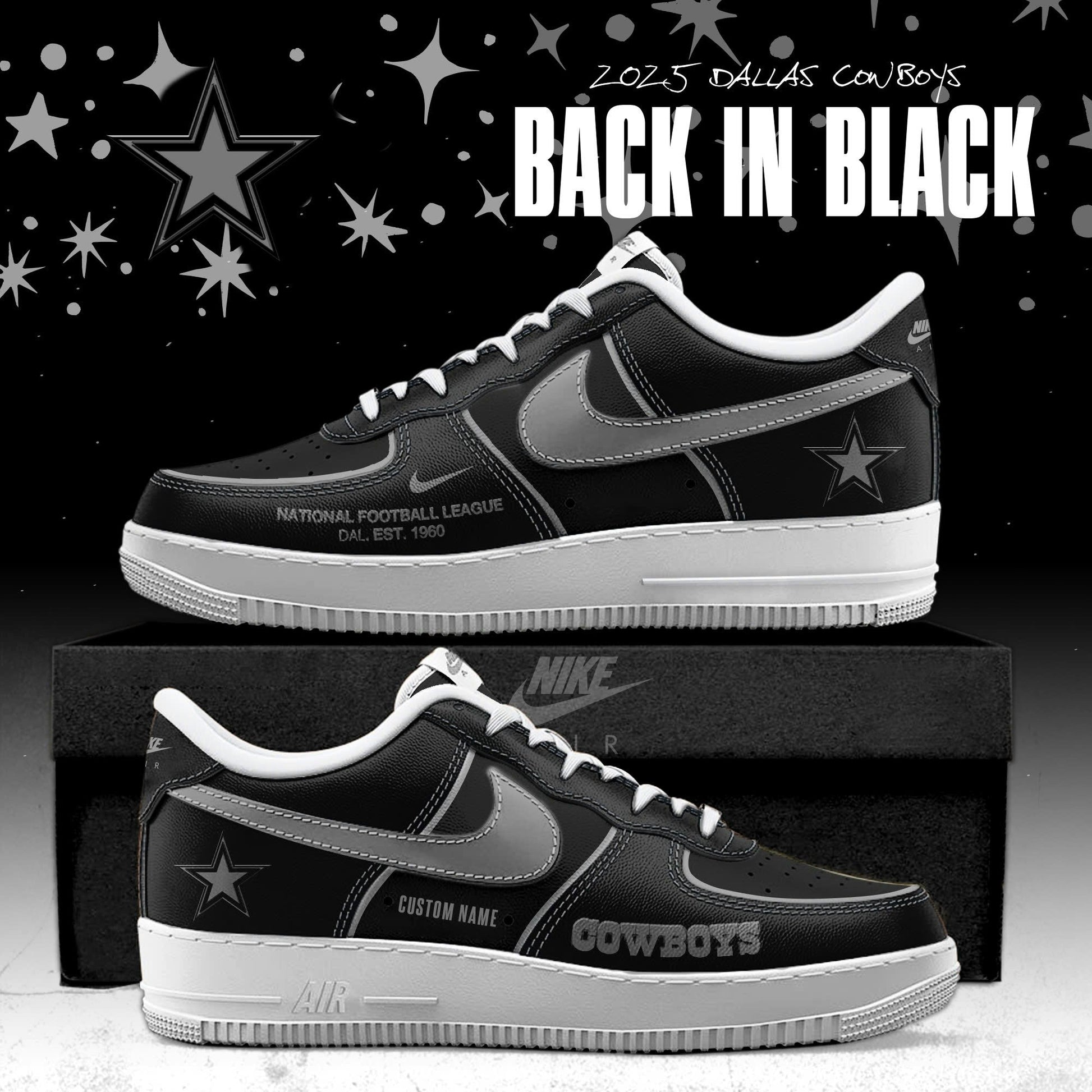 Dallas Cowboys Back In Black Special Edition AF1 Sneakers