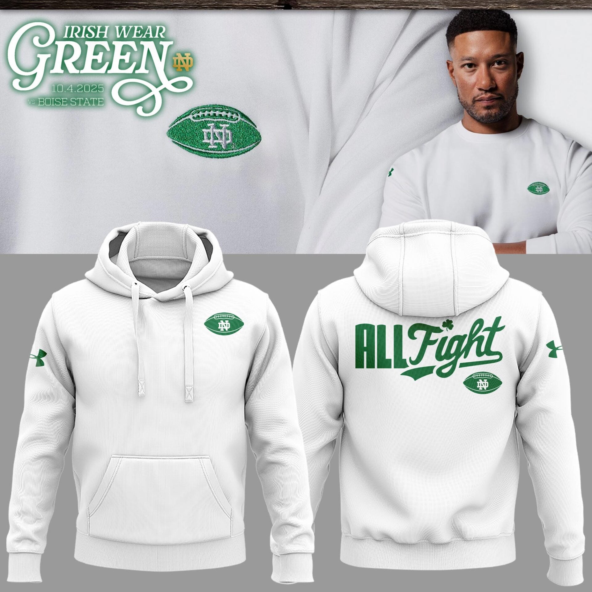 Special Edition Notre Dame œIrish Wear Green� White Hoodie
