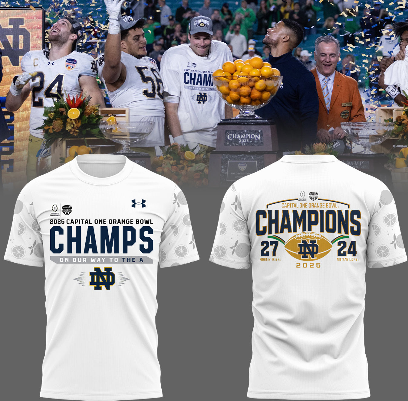 Notre Dame Fighting Irish Football NCAA Limited Orange Bowl Champions White T-Shirt