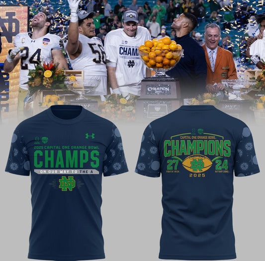 Notre Dame Fighting Irish Football NCAA Under Armour Limited Orange Bowl Champions Navy TShirt