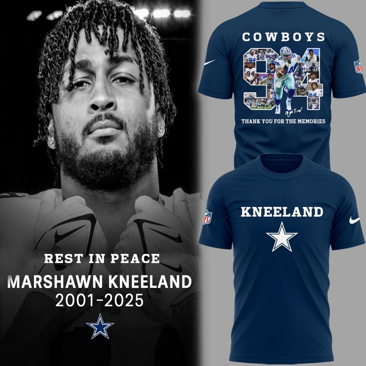 Dallas Cowboys 2025 Marshawn Kneeland Thank You Memories 2025 Combo TShirt