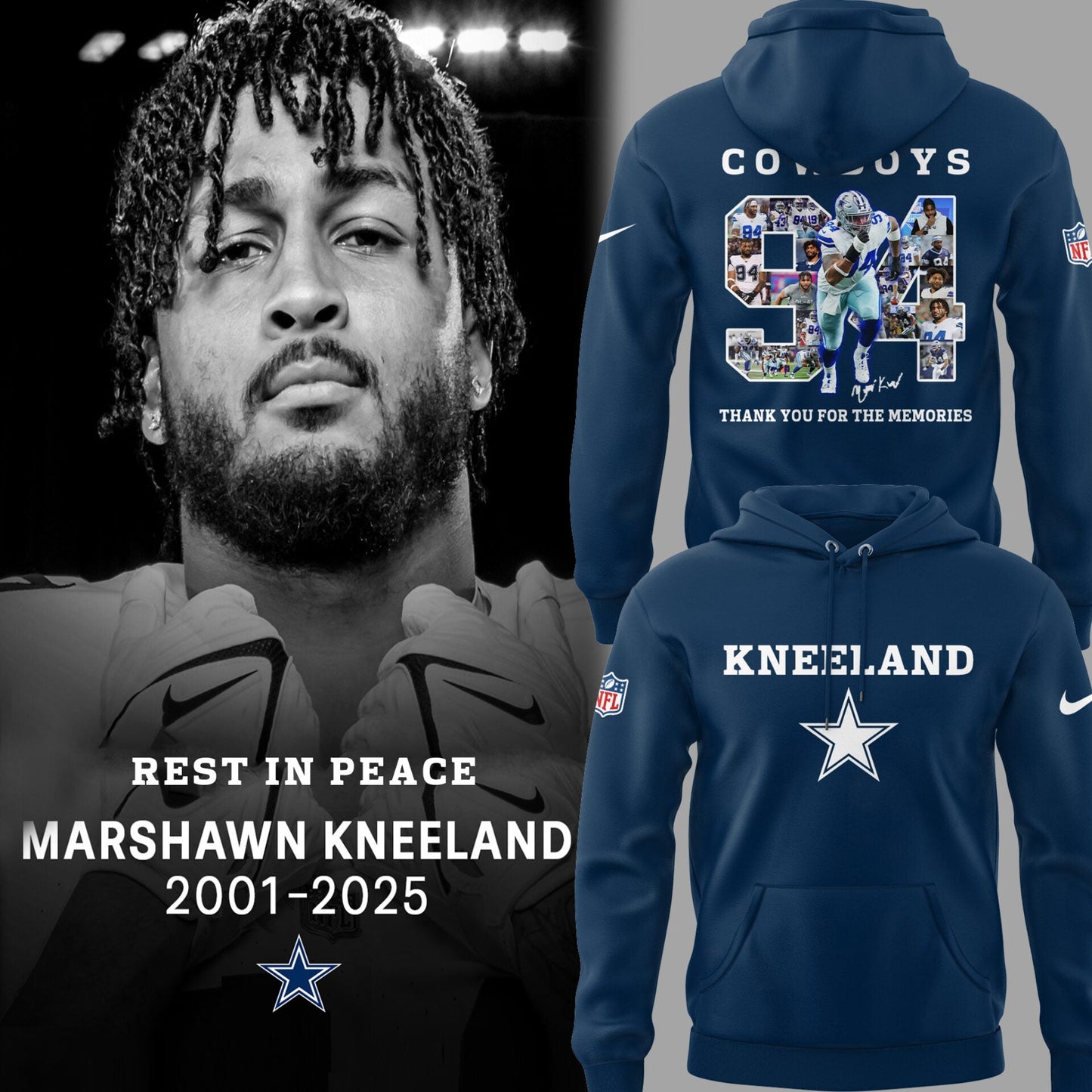Dallas Cowboys 2025 Marshawn Kneeland Thank You Memories 2025 Combo Hoodie