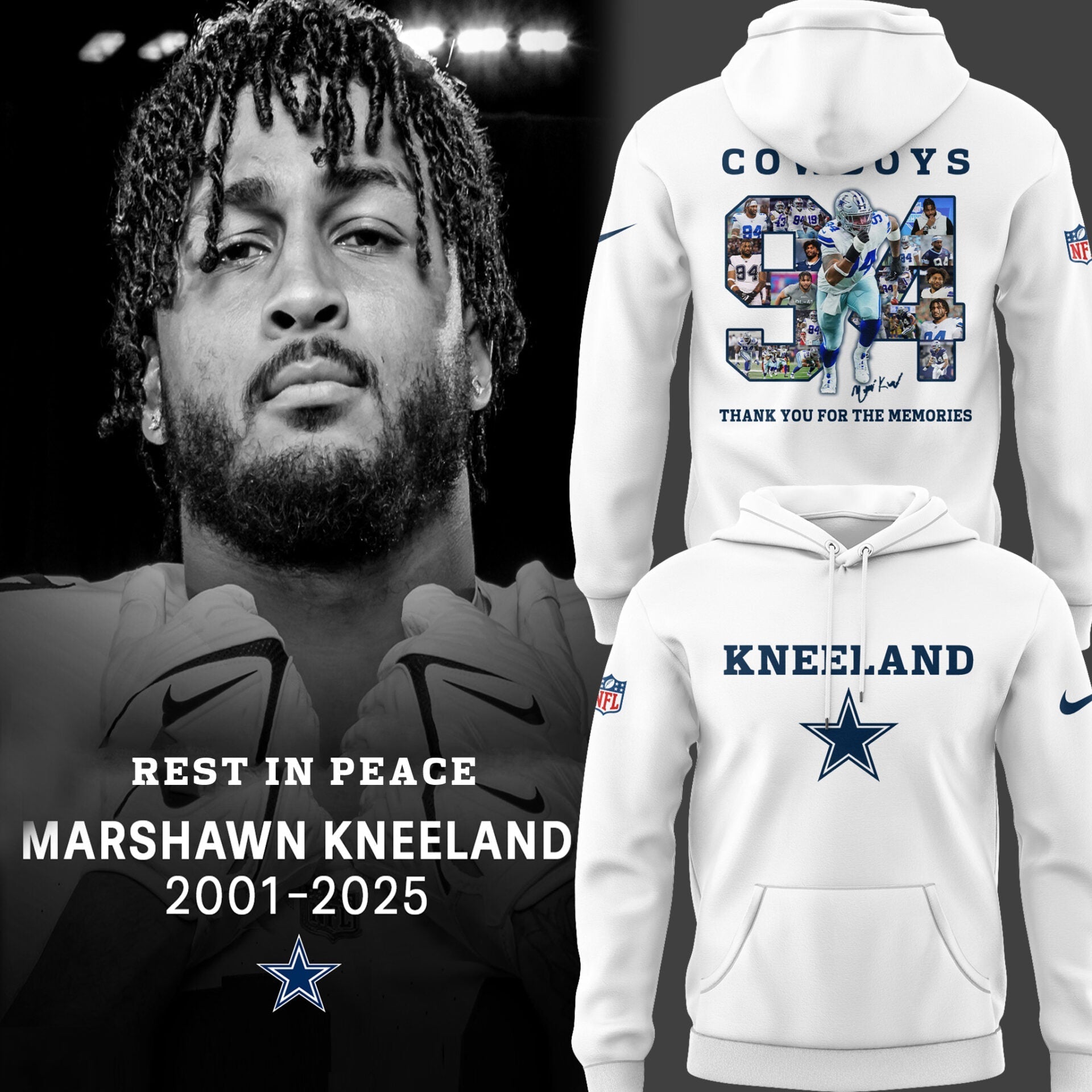 Dallas Cowboys 2025 Marshawn Kneeland Thank You Memories 2025 Combo Hoodie