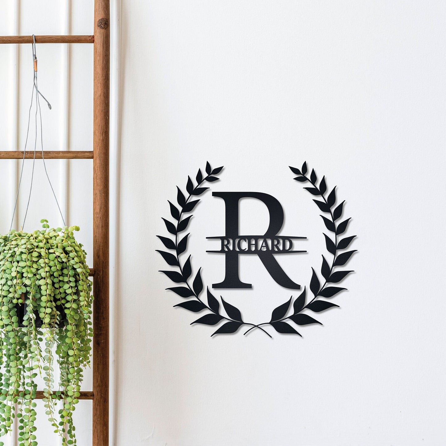 Personalized Leafy Metal Name Sign, Custom Monogram Sign, Metal Wall Art, Letter Door Sign, Metal Initial Wall Decor Gift, Monogram Hanger