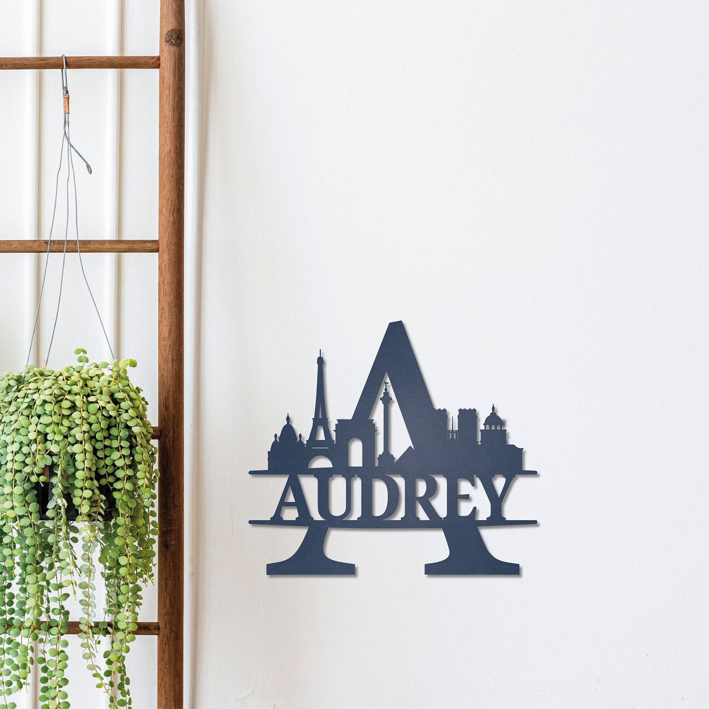 Personalized Name Sign with Paris Silhouette, Metal Monogram Sign, Metal Wall Art, Housewarming Sign Gift, Paris City Skyline Wall Decor