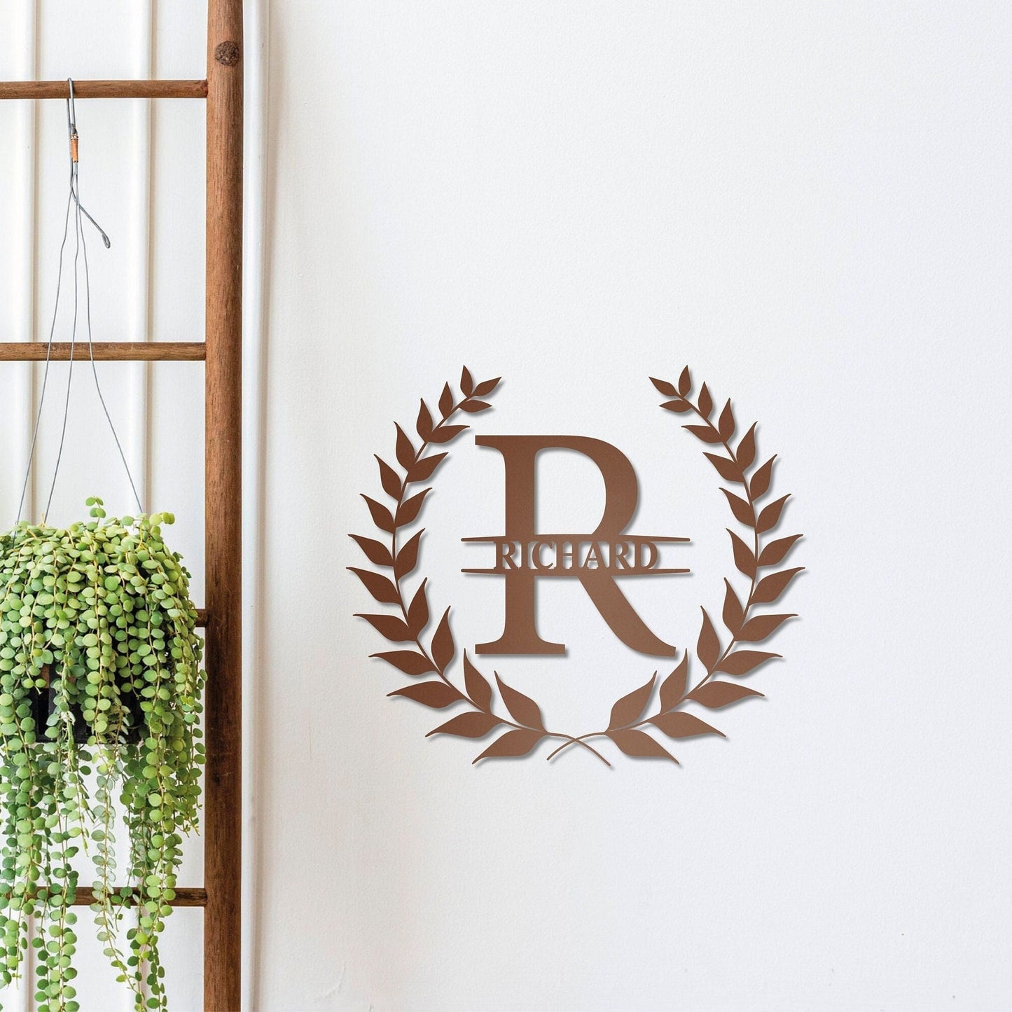 Personalized Leafy Metal Name Sign, Custom Monogram Sign, Metal Wall Art, Letter Door Sign, Metal Initial Wall Decor Gift, Monogram Hanger