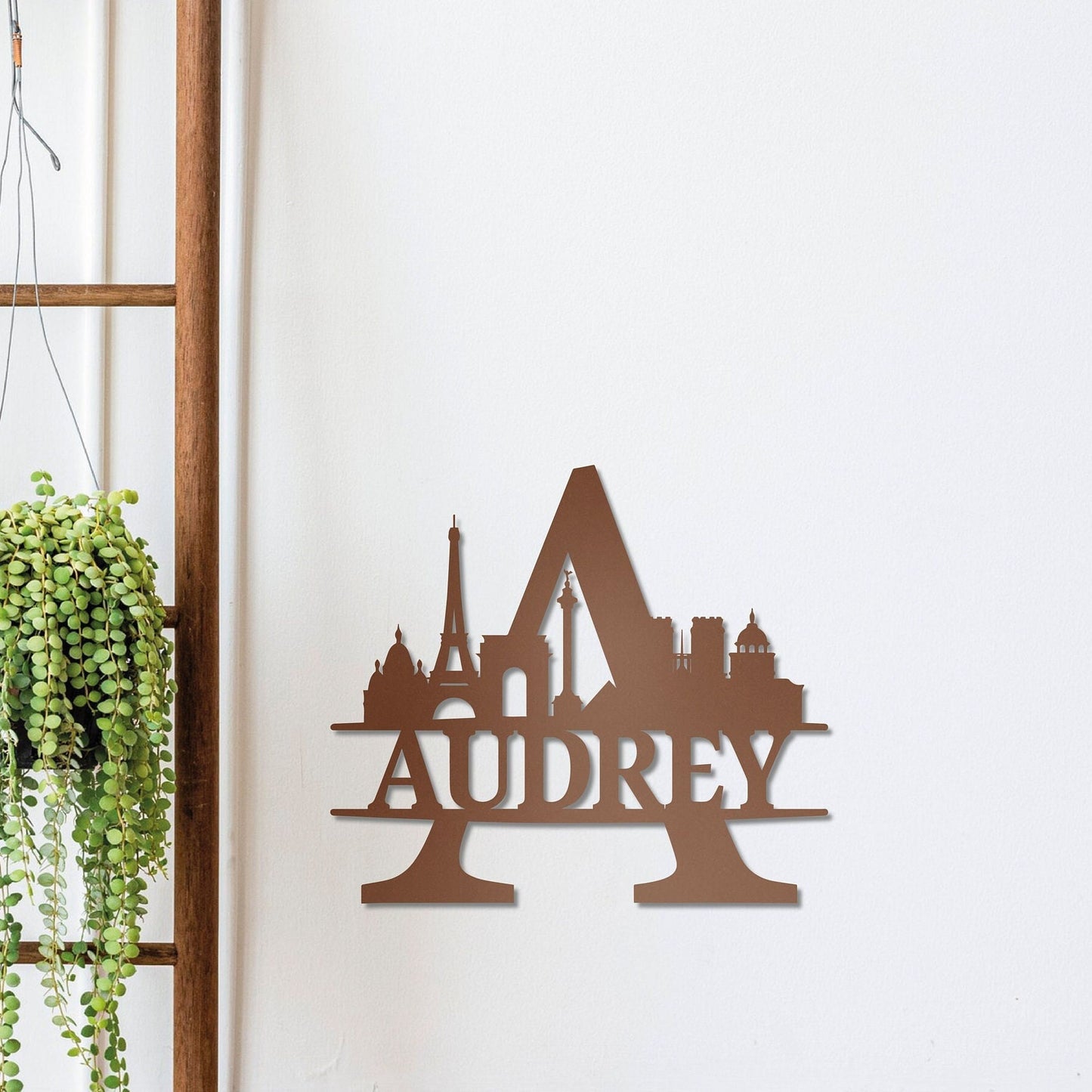 Personalized Name Sign with Paris Silhouette, Metal Monogram Sign, Metal Wall Art, Housewarming Sign Gift, Paris City Skyline Wall Decor