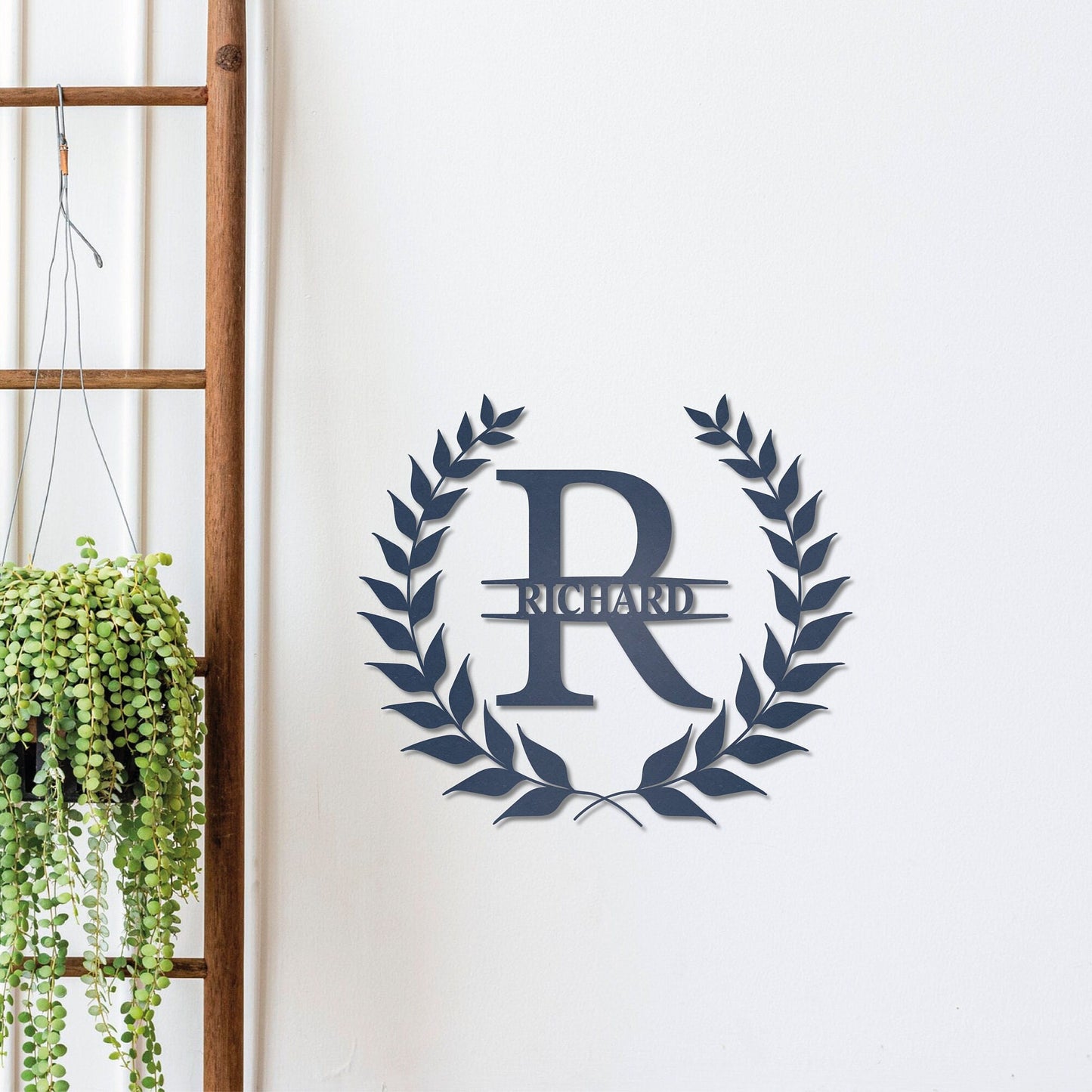 Personalized Leafy Metal Name Sign, Custom Monogram Sign, Metal Wall Art, Letter Door Sign, Metal Initial Wall Decor Gift, Monogram Hanger