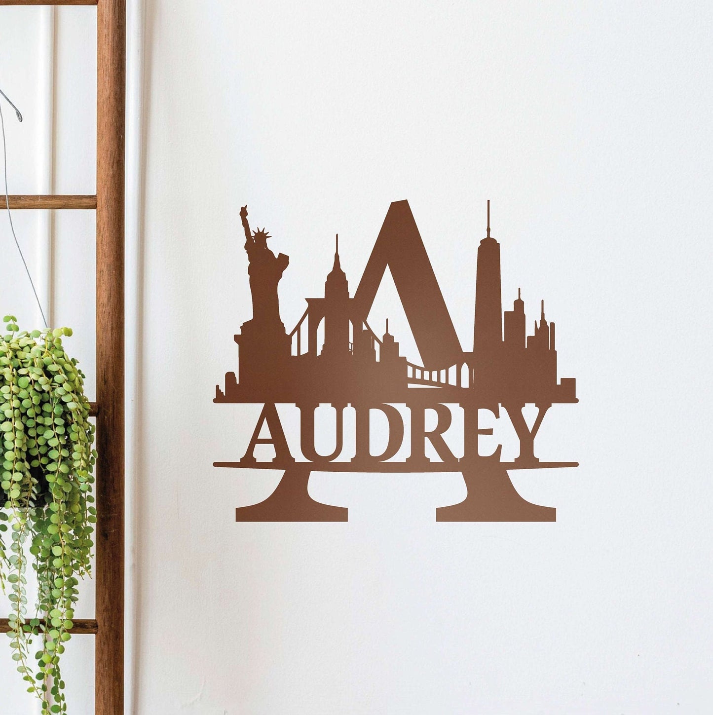 Personalized Name Sign with New York Silhouette, Metal Monogram Sign, Metal Wall Art, Housewarming Sign Gift, New York Skyline Wall Decor