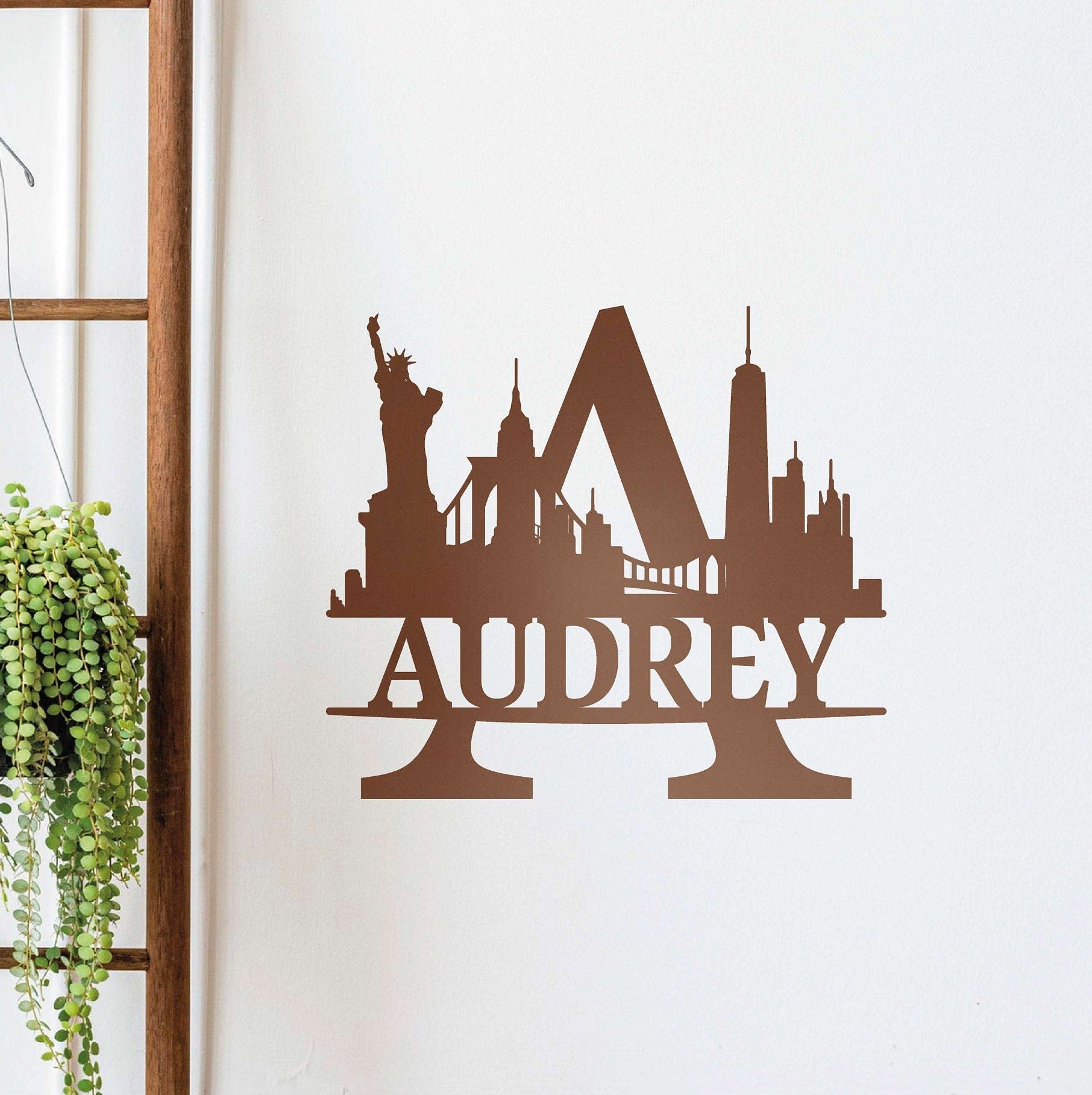 Personalized Name Sign with New York Silhouette, Metal Monogram Sign, Metal Wall Art, Housewarming Sign Gift, New York Skyline Wall Decor