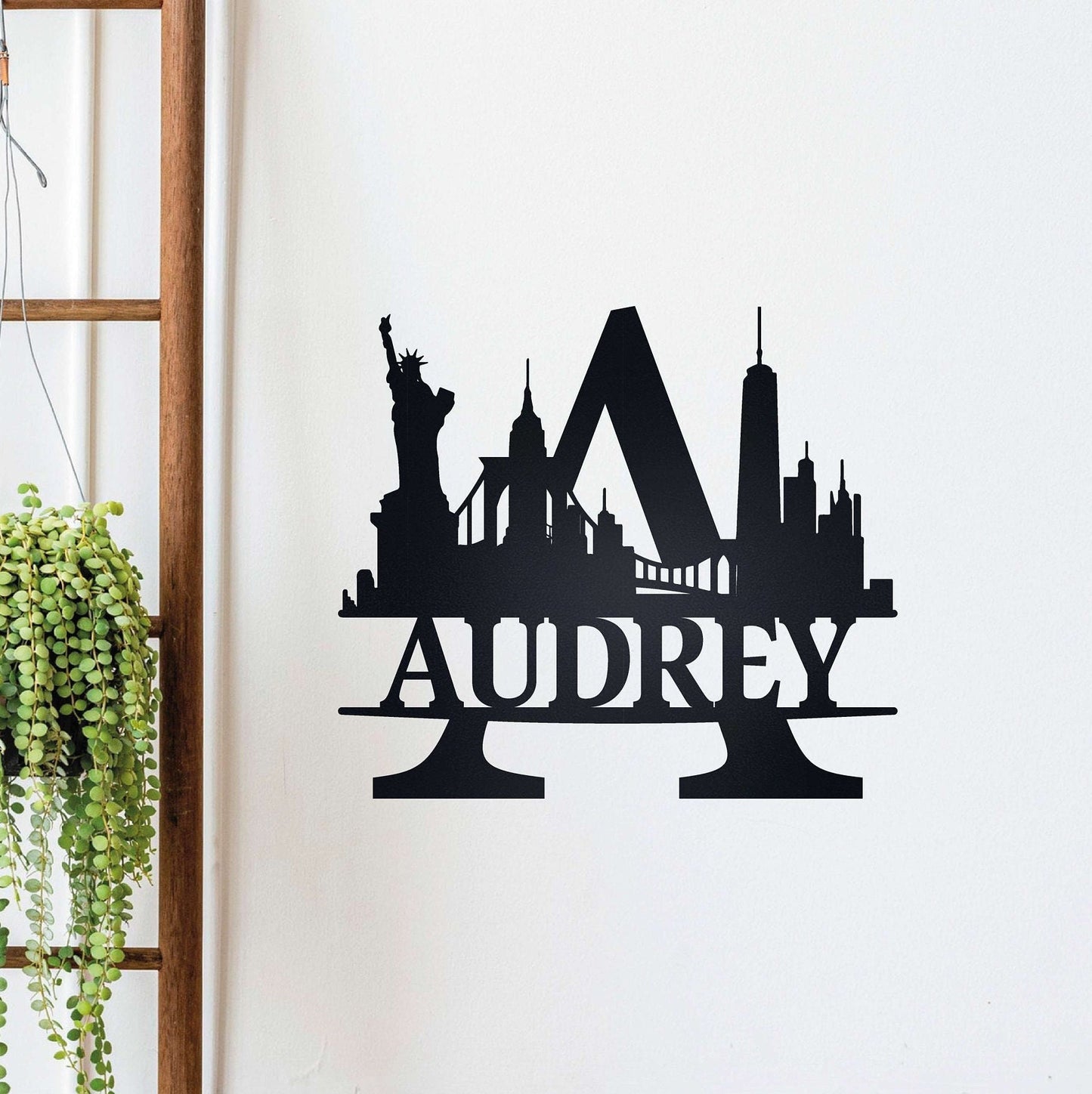 Personalized Name Sign with New York Silhouette, Metal Monogram Sign, Metal Wall Art, Housewarming Sign Gift, New York Skyline Wall Decor
