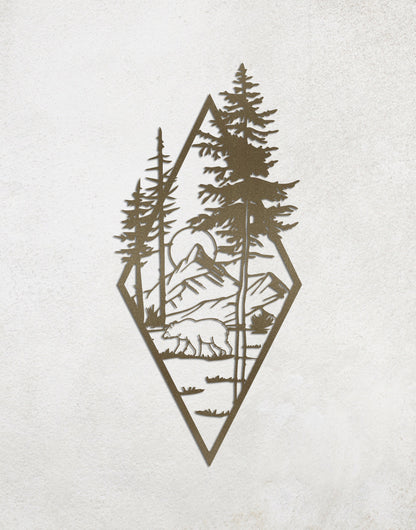 Mountain Metal Wall Art, Nature Metal Wall Decor, Custom Metal Wall Arts, Bear Metal Wall Decor, Tree Metal Wall Art, Nature View Wall Decor