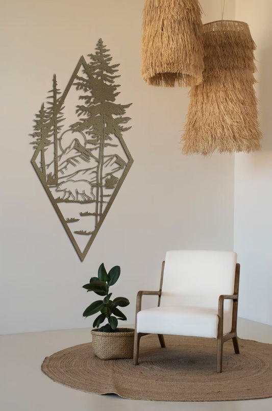 Mountain Metal Wall Art, Nature Metal Wall Decor, Custom Metal Wall Arts, Bear Metal Wall Decor, Tree Metal Wall Art, Nature View Wall Decor