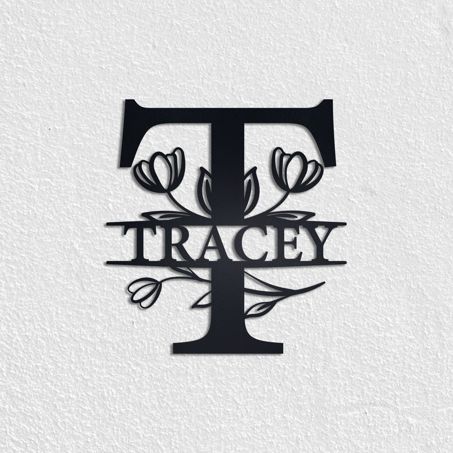 Tulip Custom Metal Name Sign, Personalized Metal Wall Art, Custom Monogram Family Name Sign, Metal Initial Wall Decor, Custom Floral Sign