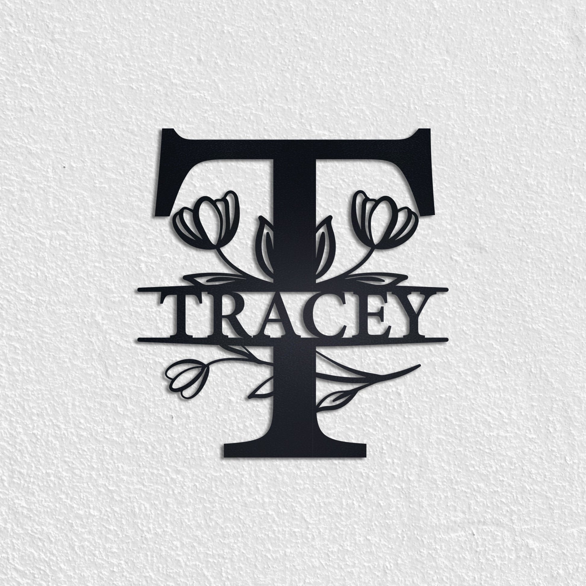 Tulip Custom Metal Name Sign, Personalized Metal Wall Art, Custom Monogram Family Name Sign, Metal Initial Wall Decor, Custom Floral Sign