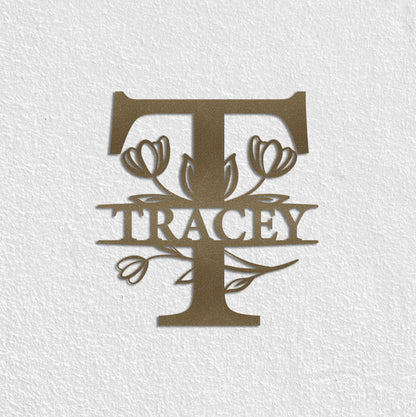 Tulip Custom Metal Name Sign, Personalized Metal Wall Art, Custom Monogram Family Name Sign, Metal Initial Wall Decor, Custom Floral Sign