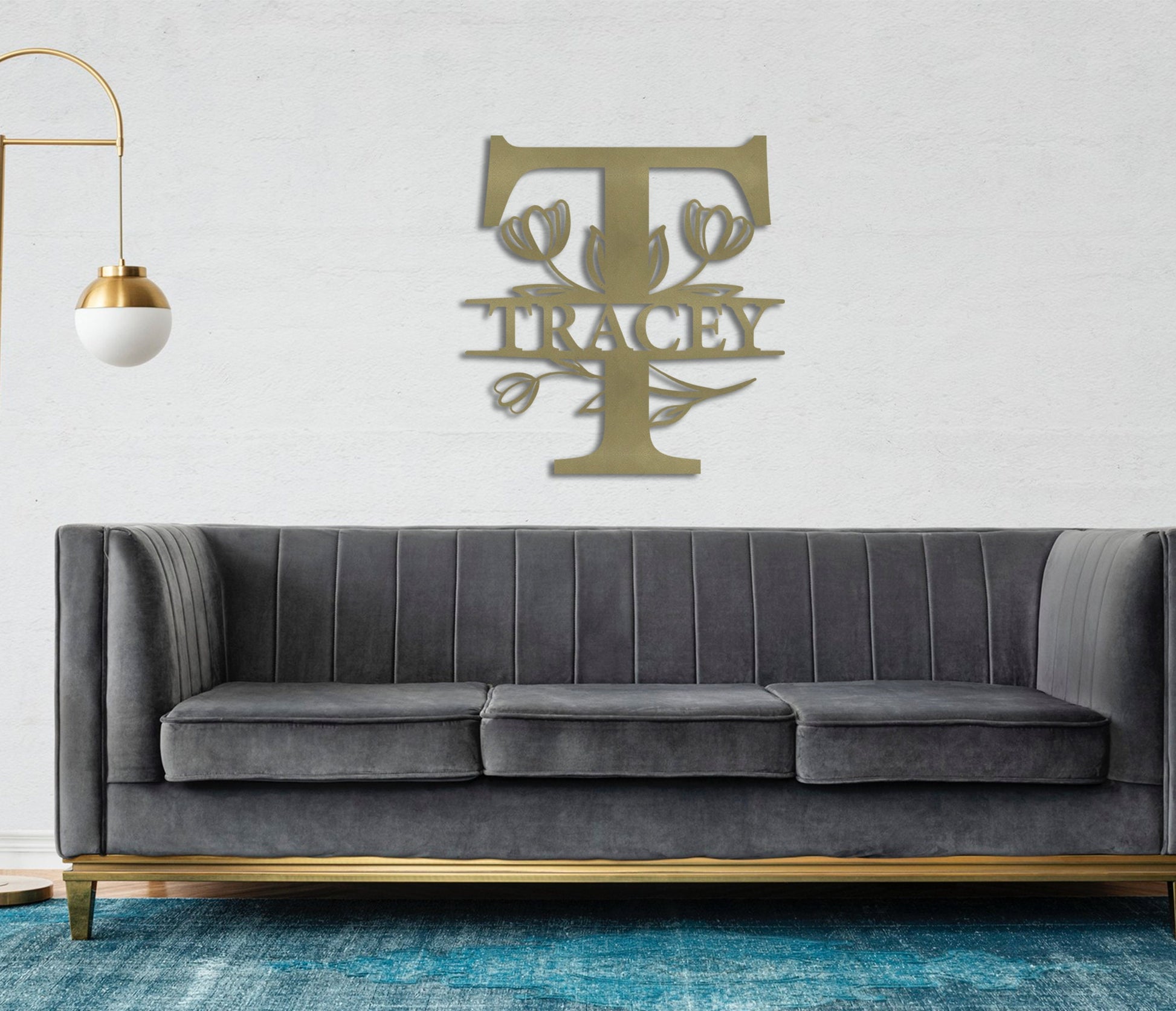 Tulip Custom Metal Name Sign, Personalized Metal Wall Art, Custom Monogram Family Name Sign, Metal Initial Wall Decor, Custom Floral Sign