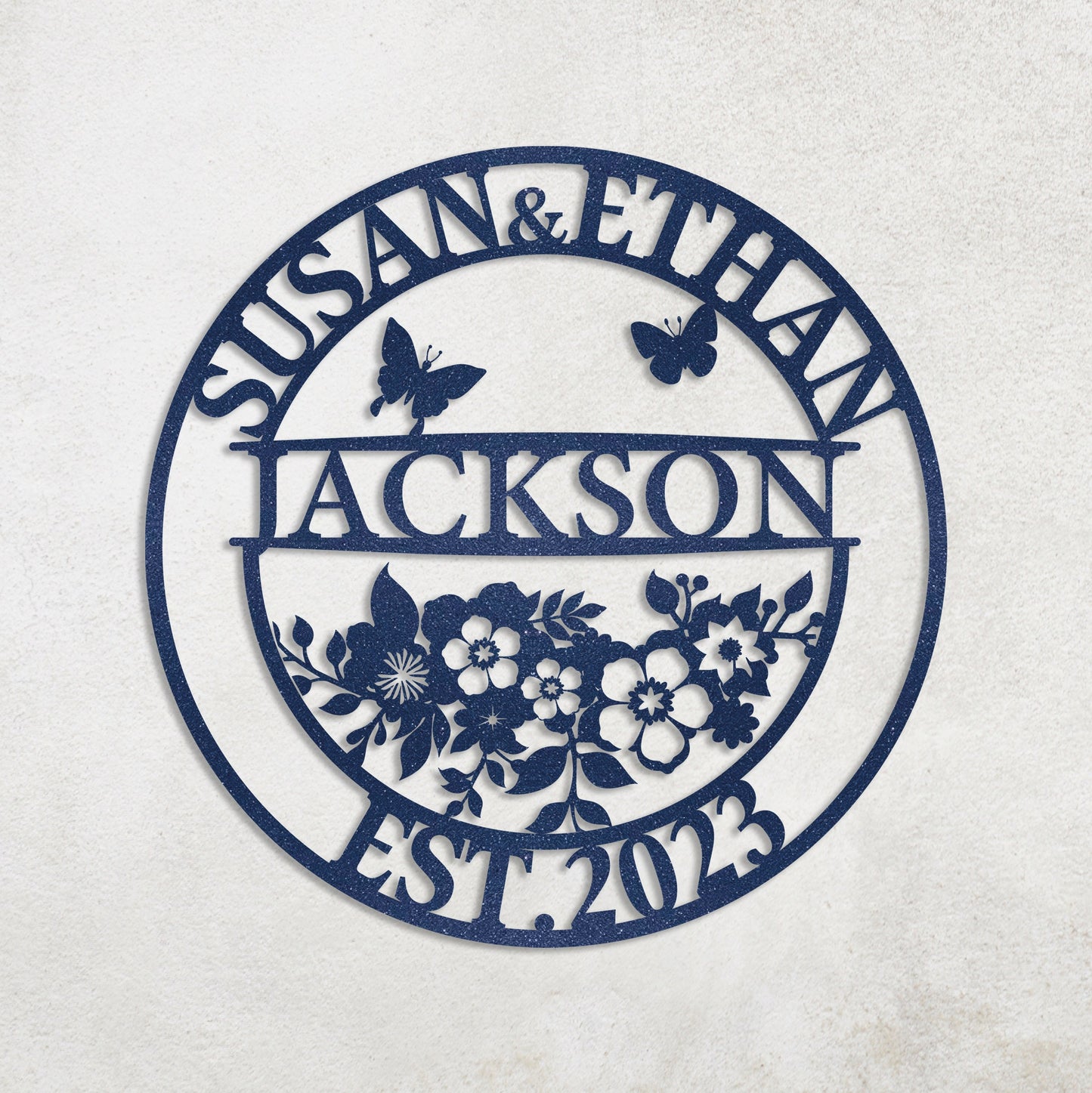 Personalized Family Last Name Metal Sign, Couple Gift, Elegant Floral Metal Name Sign, Custom Metal Signs, Wedding Decor, Anniversary Gift