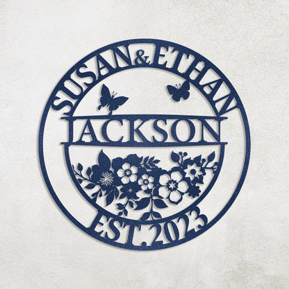 Personalized Family Last Name Metal Sign, Couple Gift, Elegant Floral Metal Name Sign, Custom Metal Signs, Wedding Decor, Anniversary Gift