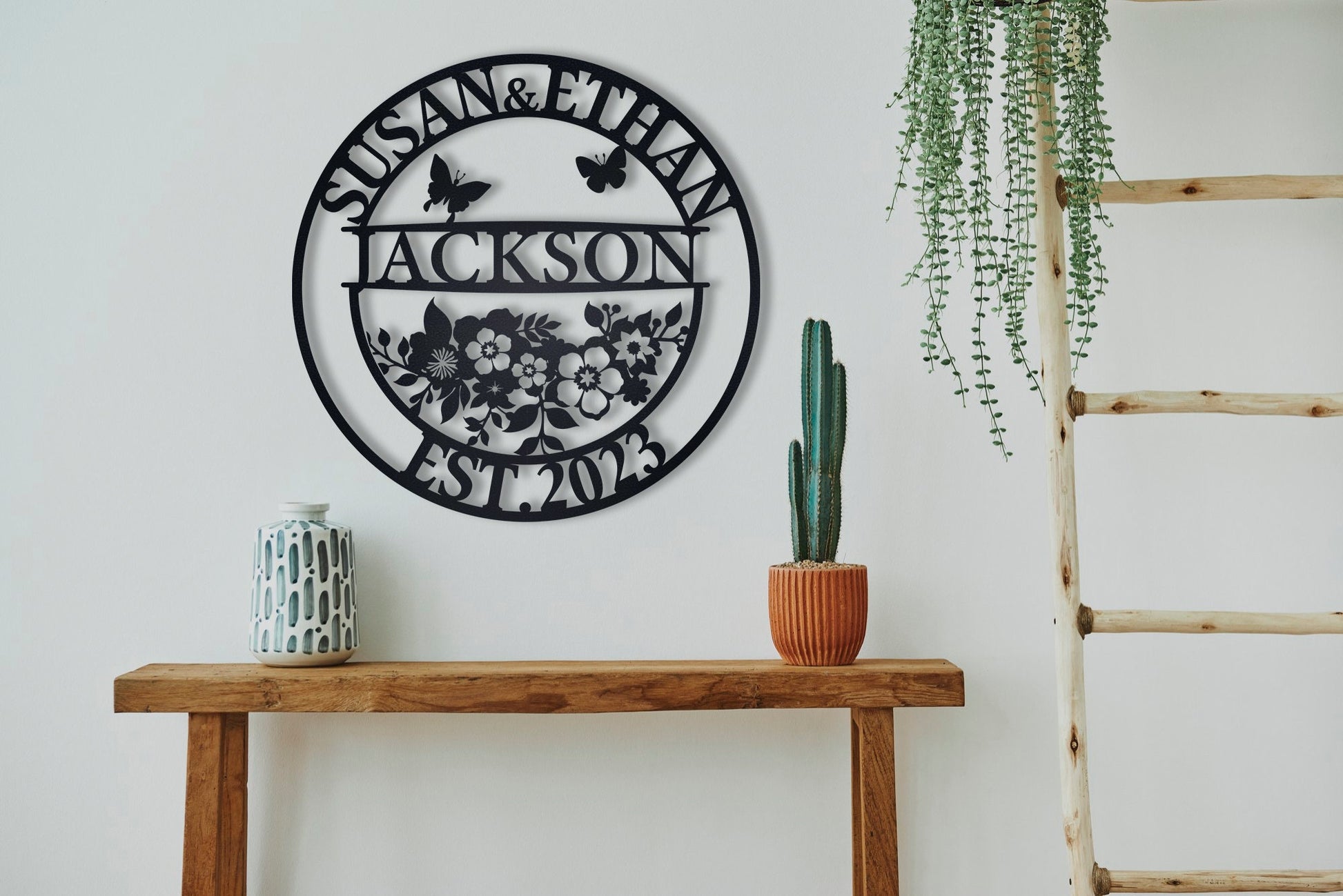 Personalized Family Last Name Metal Sign, Couple Gift, Elegant Floral Metal Name Sign, Custom Metal Signs, Wedding Decor, Anniversary Gift