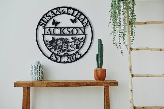 Personalized Family Last Name Metal Sign, Couple Gift, Elegant Floral Metal Name Sign, Custom Metal Signs, Wedding Decor, Anniversary Gift