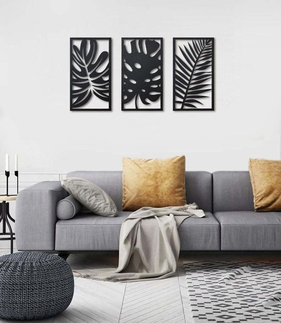 Metal Leaf Wall Art, 3 Pieces Metal Large Wall Art, Metal Art Wall Decor, Modern Wall Decor, Botanical Wall Decor, Gold Metal Wall Art