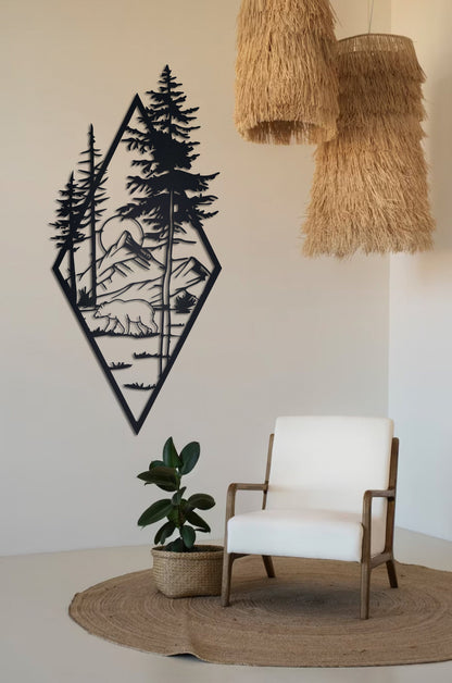 Mountain Metal Wall Art, Nature Metal Wall Decor, Custom Metal Wall Arts, Bear Metal Wall Decor, Tree Metal Wall Art, Nature View Wall Decor