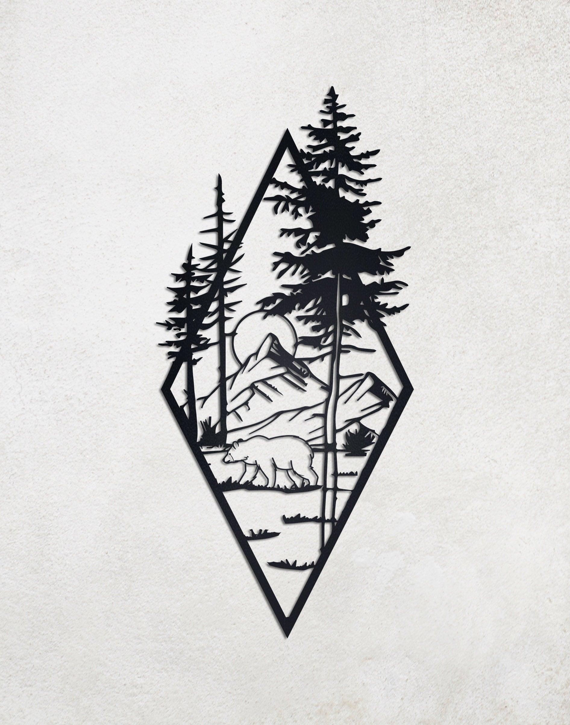 Mountain Metal Wall Art, Nature Metal Wall Decor, Custom Metal Wall Arts, Bear Metal Wall Decor, Tree Metal Wall Art, Nature View Wall Decor