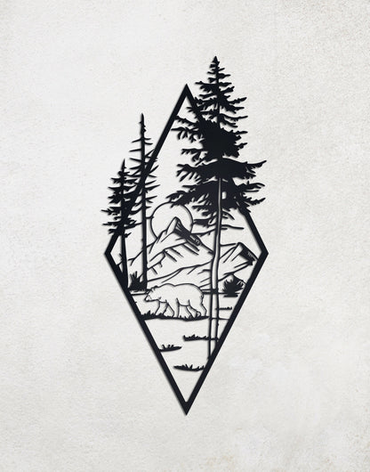 Mountain Metal Wall Art, Nature Metal Wall Decor, Custom Metal Wall Arts, Bear Metal Wall Decor, Tree Metal Wall Art, Nature View Wall Decor