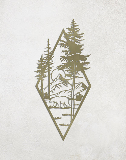 Mountain Metal Wall Art, Nature Metal Wall Decor, Custom Metal Wall Arts, Bear Metal Wall Decor, Tree Metal Wall Art, Nature View Wall Decor