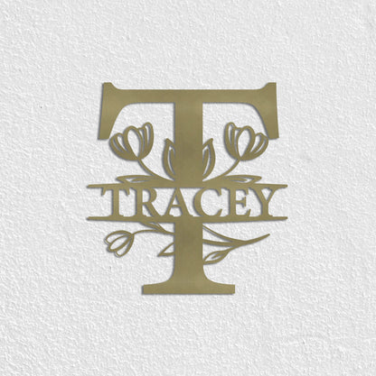 Tulip Custom Metal Name Sign, Personalized Metal Wall Art, Custom Monogram Family Name Sign, Metal Initial Wall Decor, Custom Floral Sign