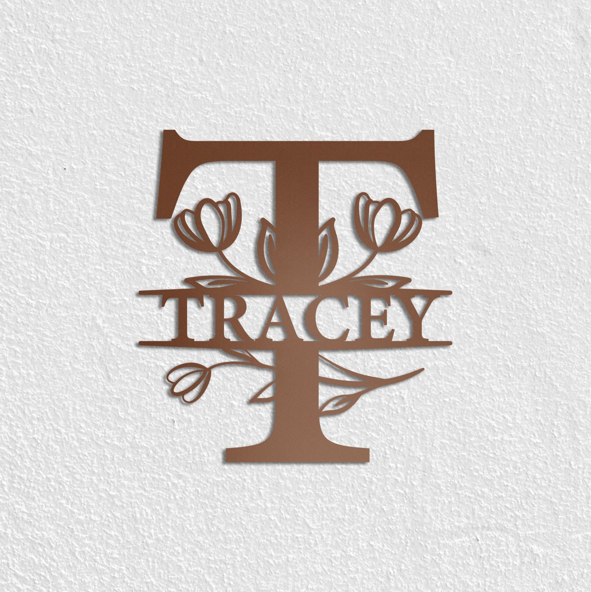 Tulip Custom Metal Name Sign, Personalized Metal Wall Art, Custom Monogram Family Name Sign, Metal Initial Wall Decor, Custom Floral Sign