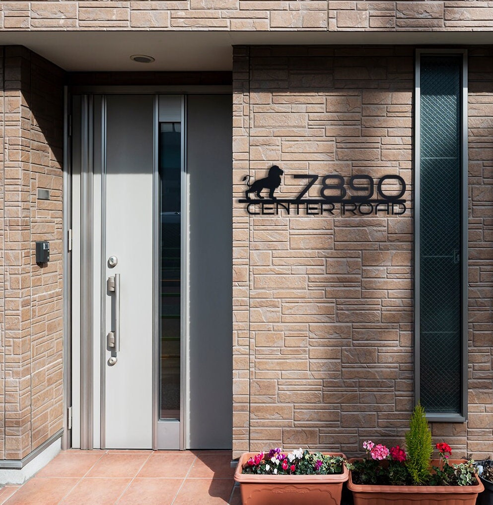 Metal Address Sign with Lion, Metal House Number, Address Plaque, Custom Address Signs, Housewarming Gift, Outdoor Metal Sign, House Numbers