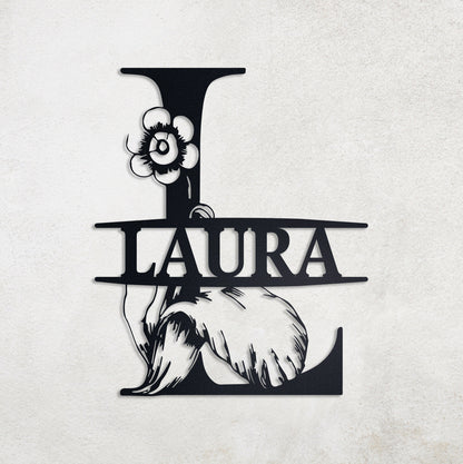 Floral Custom Metal Sign, Initial Metal Wall Art, Custom Monogram Name Sign, Botanical Wall Decor, Personalized Metal Sign, Wedding Decor