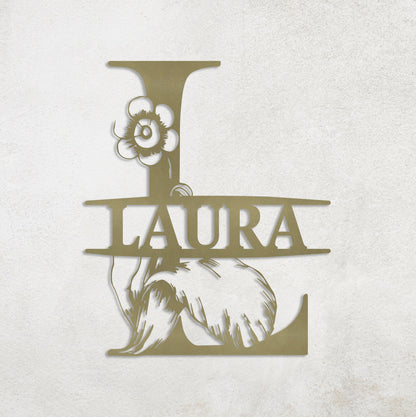 Floral Custom Metal Sign, Initial Metal Wall Art, Custom Monogram Name Sign, Botanical Wall Decor, Personalized Metal Sign, Wedding Decor