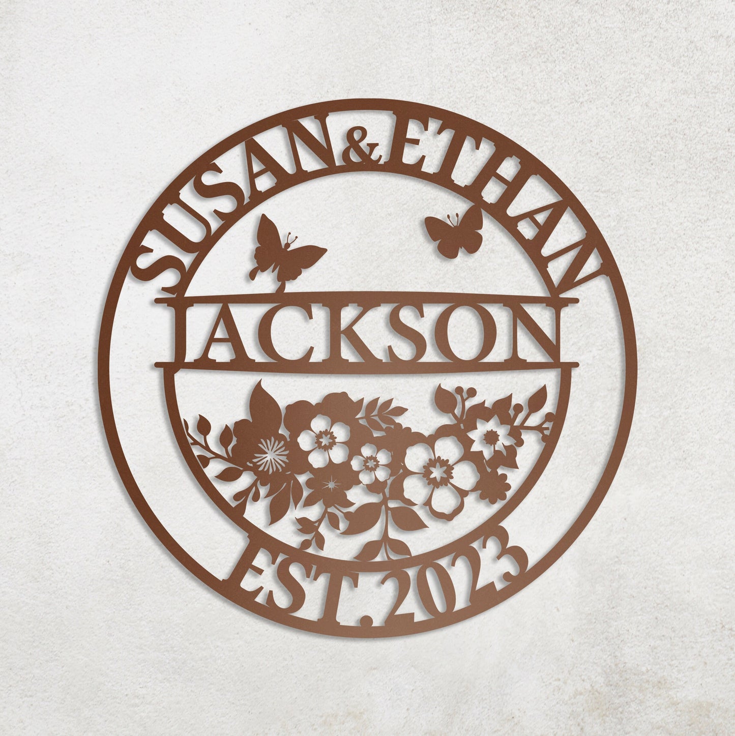 Personalized Family Last Name Metal Sign, Couple Gift, Elegant Floral Metal Name Sign, Custom Metal Signs, Wedding Decor, Anniversary Gift