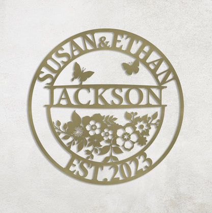 Personalized Family Last Name Metal Sign, Couple Gift, Elegant Floral Metal Name Sign, Custom Metal Signs, Wedding Decor, Anniversary Gift