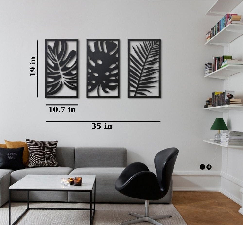 Metal Leaf Wall Art, 3 Pieces Metal Large Wall Art, Metal Art Wall Decor, Modern Wall Decor, Botanical Wall Decor, Gold Metal Wall Art