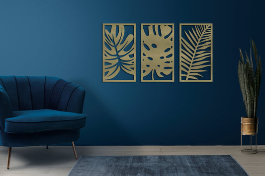 Metal Leaf Wall Art, 3 Pieces Metal Large Wall Art, Metal Art Wall Decor, Modern Wall Decor, Botanical Wall Decor, Gold Metal Wall Art